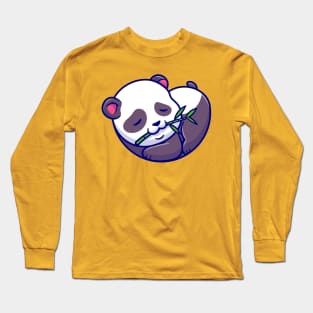 Cute Panda Sleeping And Eating Bamboo Cartoon Long Sleeve T-Shirt